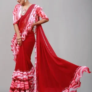 Shibori Print Ruffle Georgette Trending Saree printed cotton saree