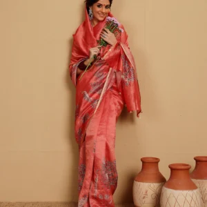 KATAN TISSUE STRIPES CRIMSON SAREE
